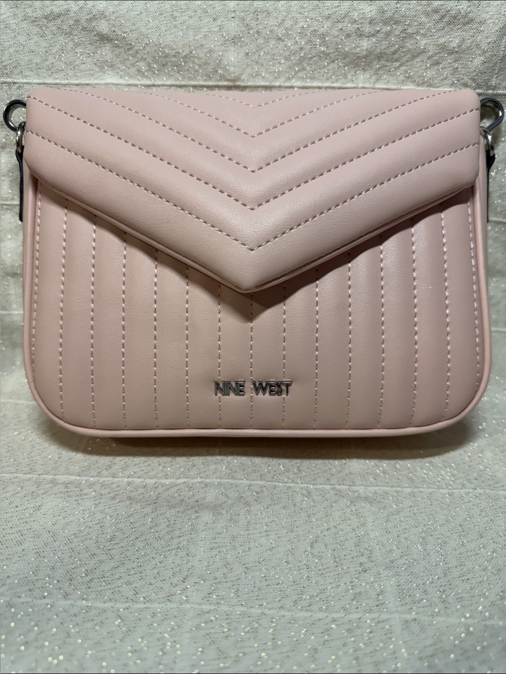 Nine West Light Pink Quilted V-Flap Crossbody Bag
